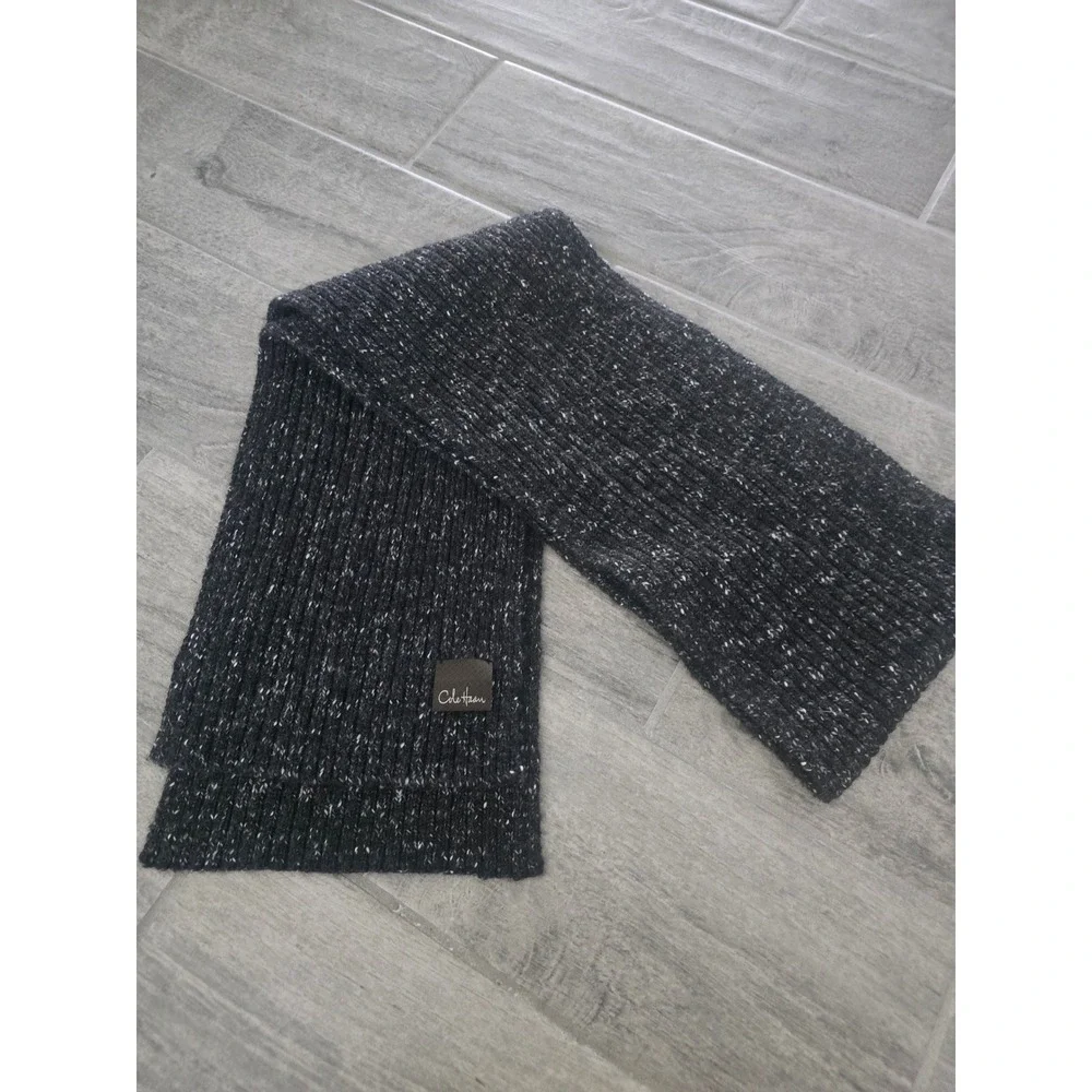 Cole Haan‎ Charcoal Grey Ribbed Knit Scarf Wool Alpaca Blend Salt Pepper Unisex